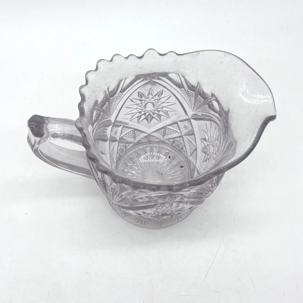 Vintage Glass Creamer Pitcher Small Clear Sun EAPG Starburst Aesthetic